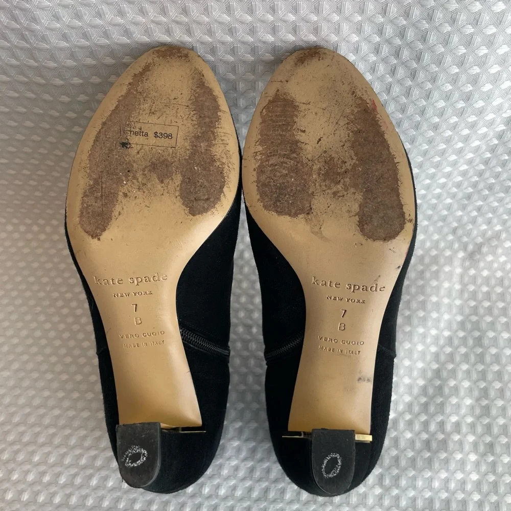 KATE SPADE Netta Gold & Black Suede Ankle Booties Women’s Size 7B Italy #700 - Picture 9 of 13